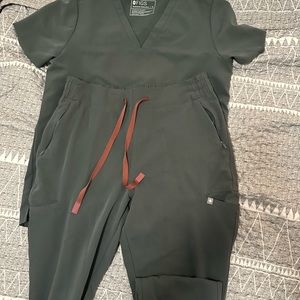 Figs olive green scrub set.